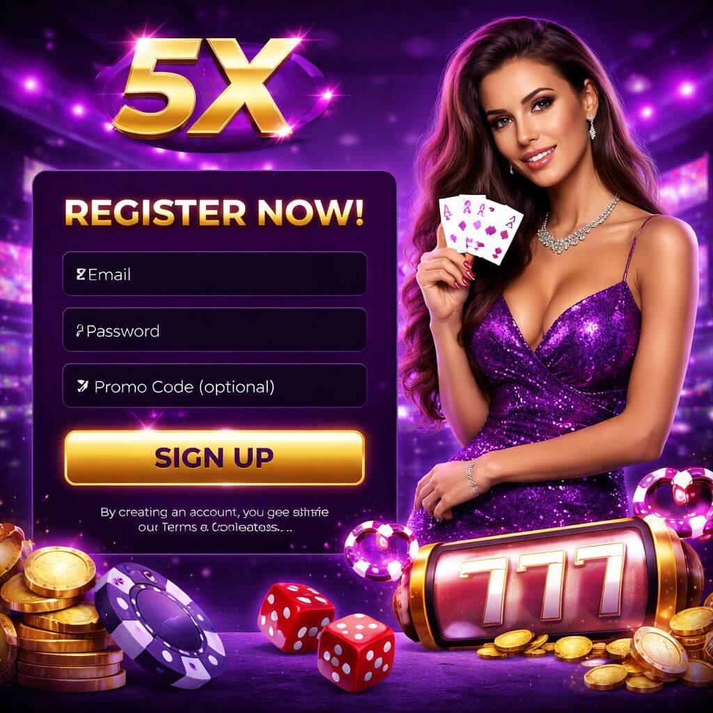5X sign in page for the online casino platform offering a varied assortment of games and a secure player area